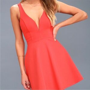 Lulus coral strappy fit & flare mini dress